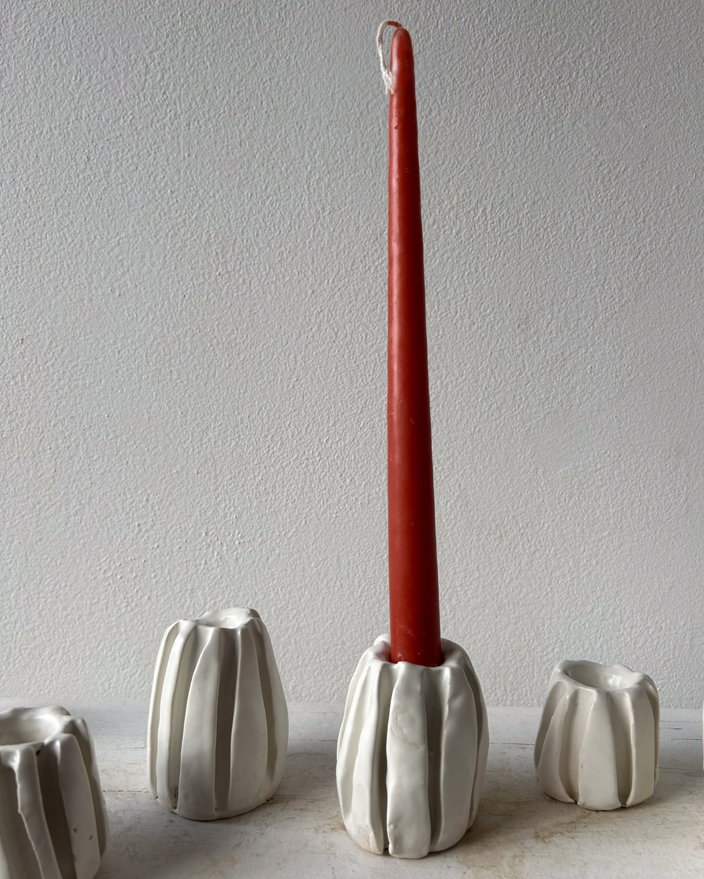Ribbed Candleholder, White