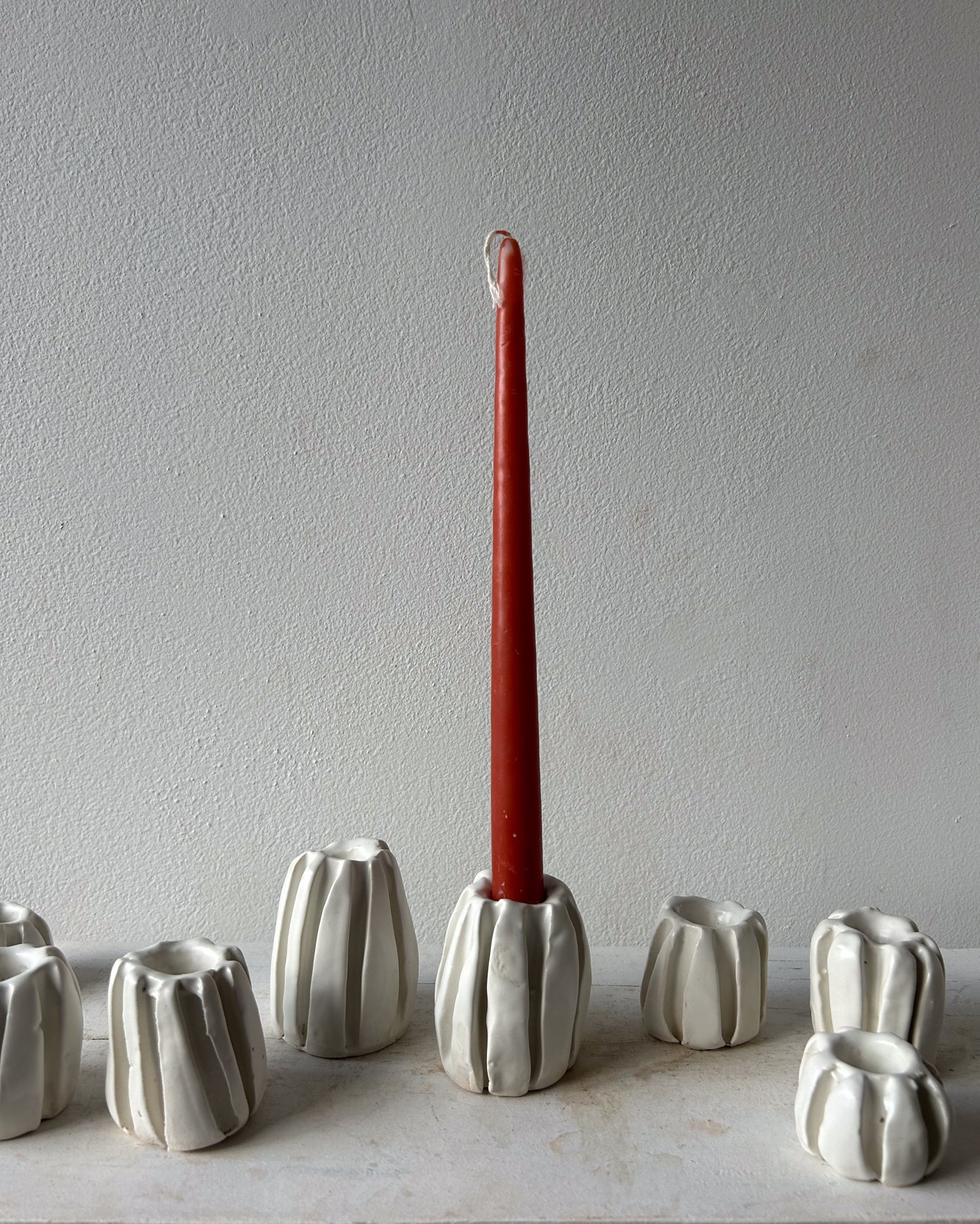 Ribbed Candleholder, White