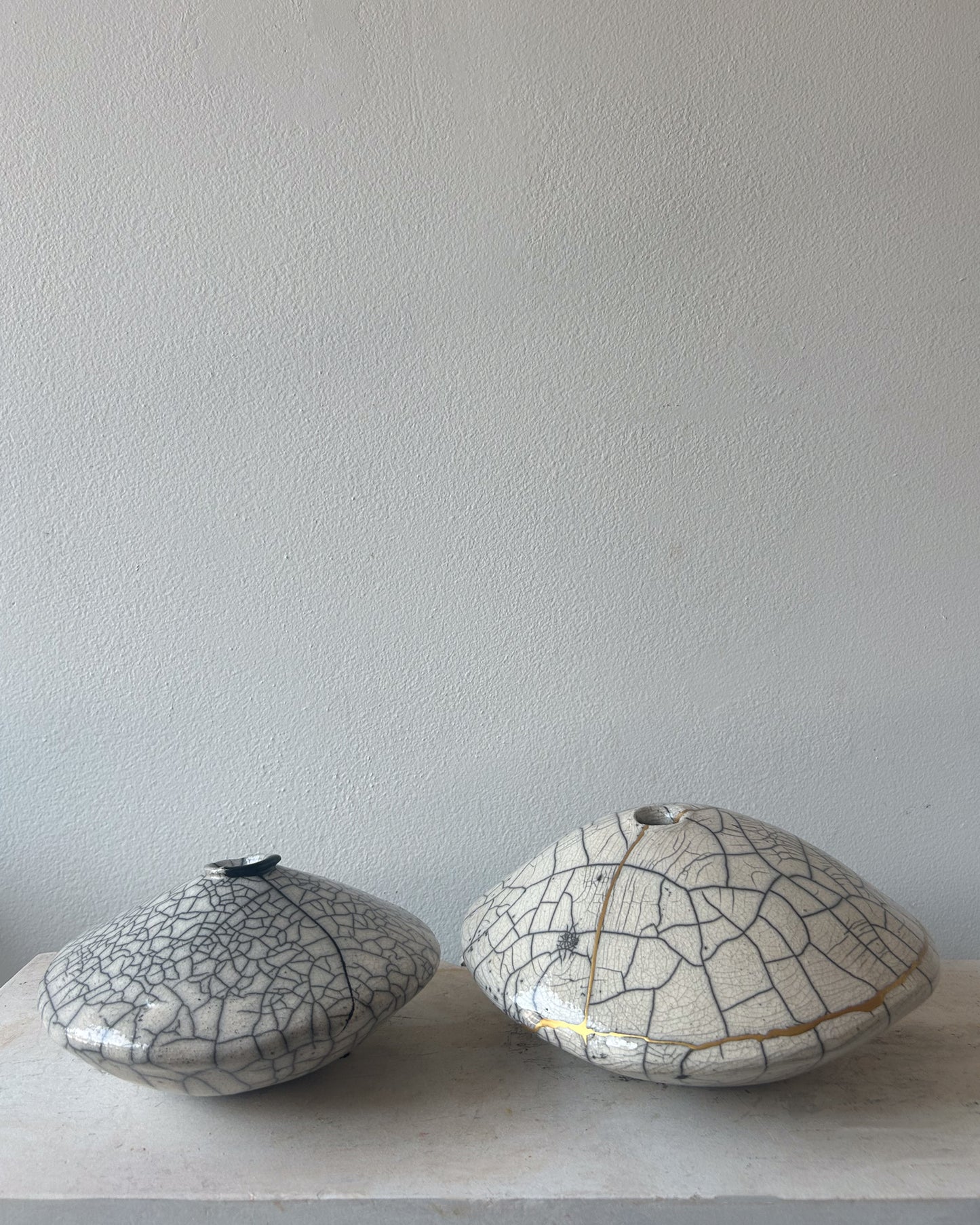 Raku-fired Ikebana Vase, Kintsugi-repaired