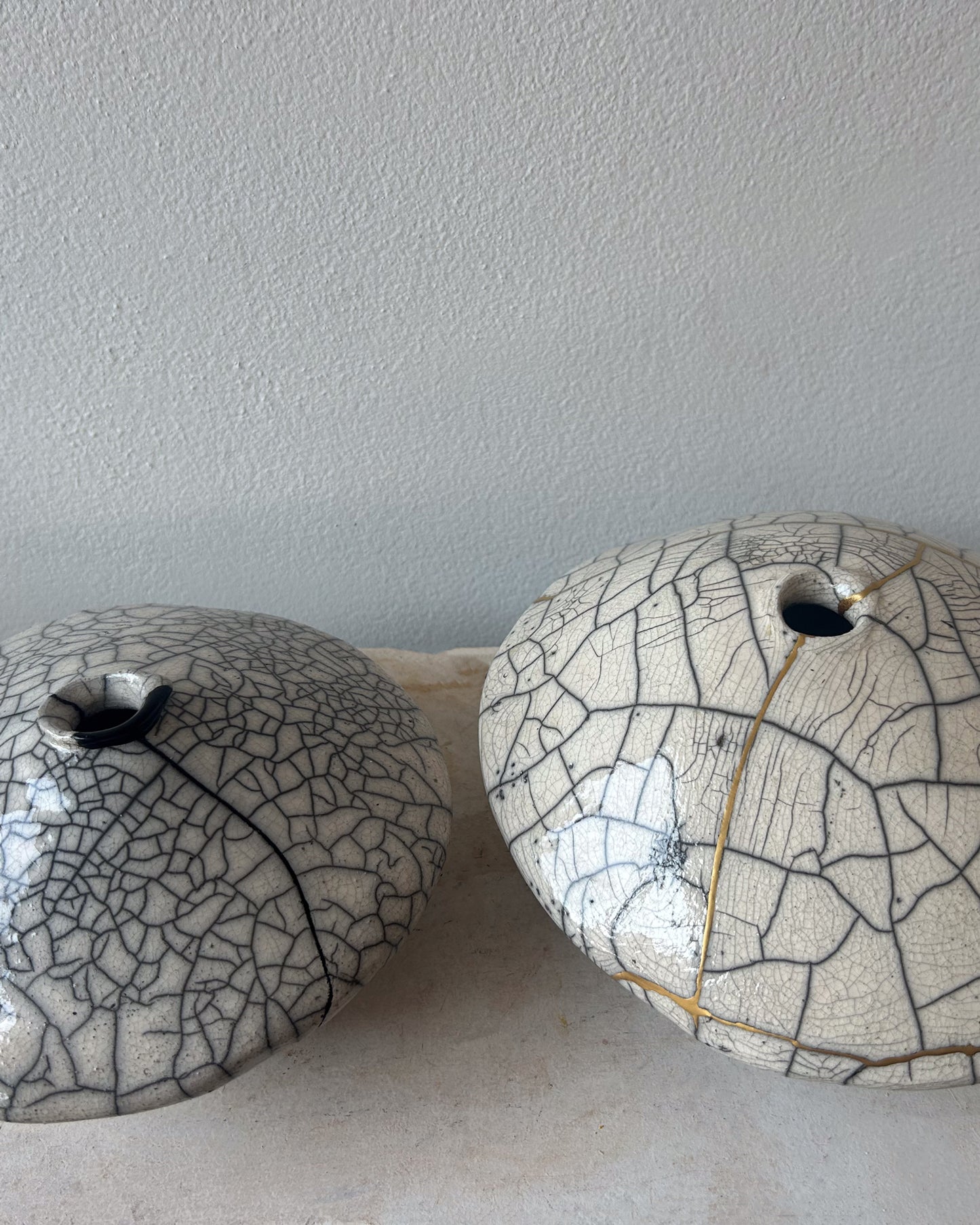 Raku-fired Ikebana Vase, Kintsugi-repaired