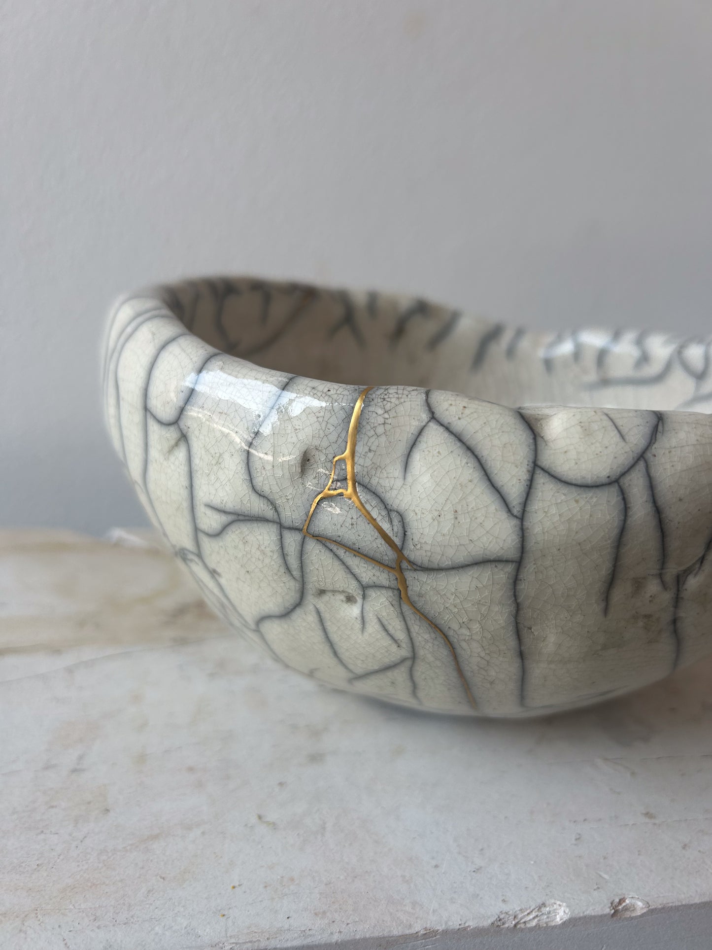 Raku-fired Bowl, Kintsugi-repaired