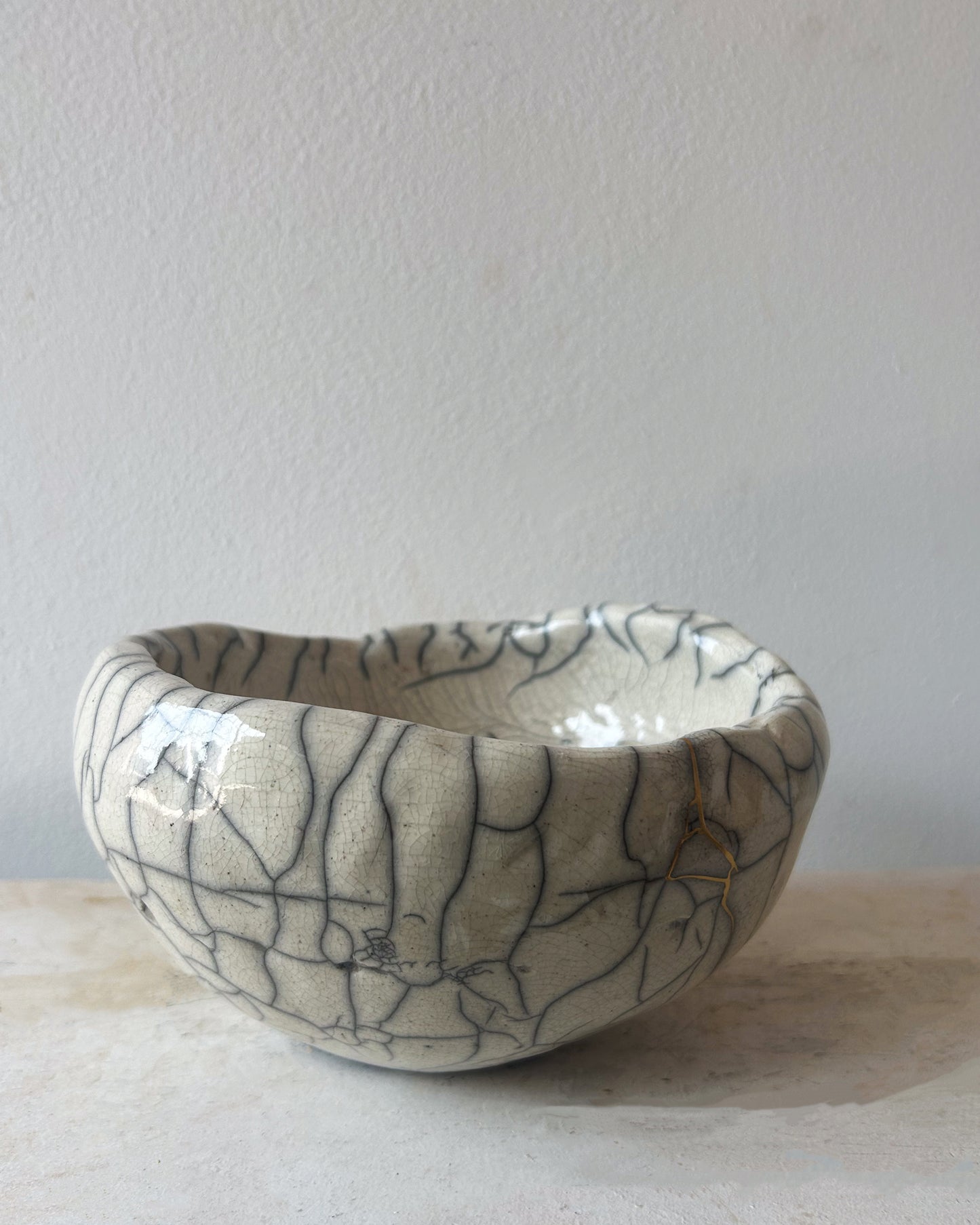 Raku-fired Bowl, Kintsugi-repaired