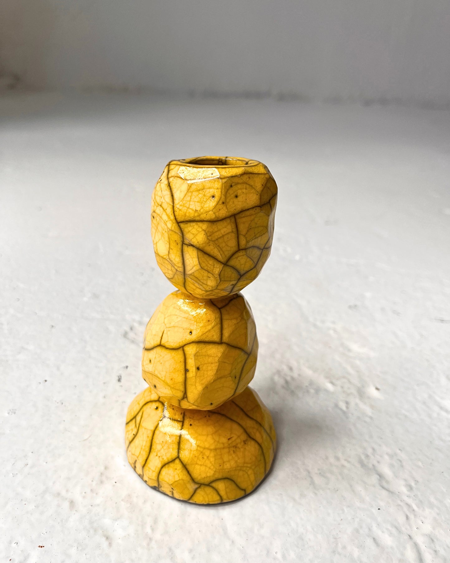 Raku-Fired Carved Candlestick, Yellow