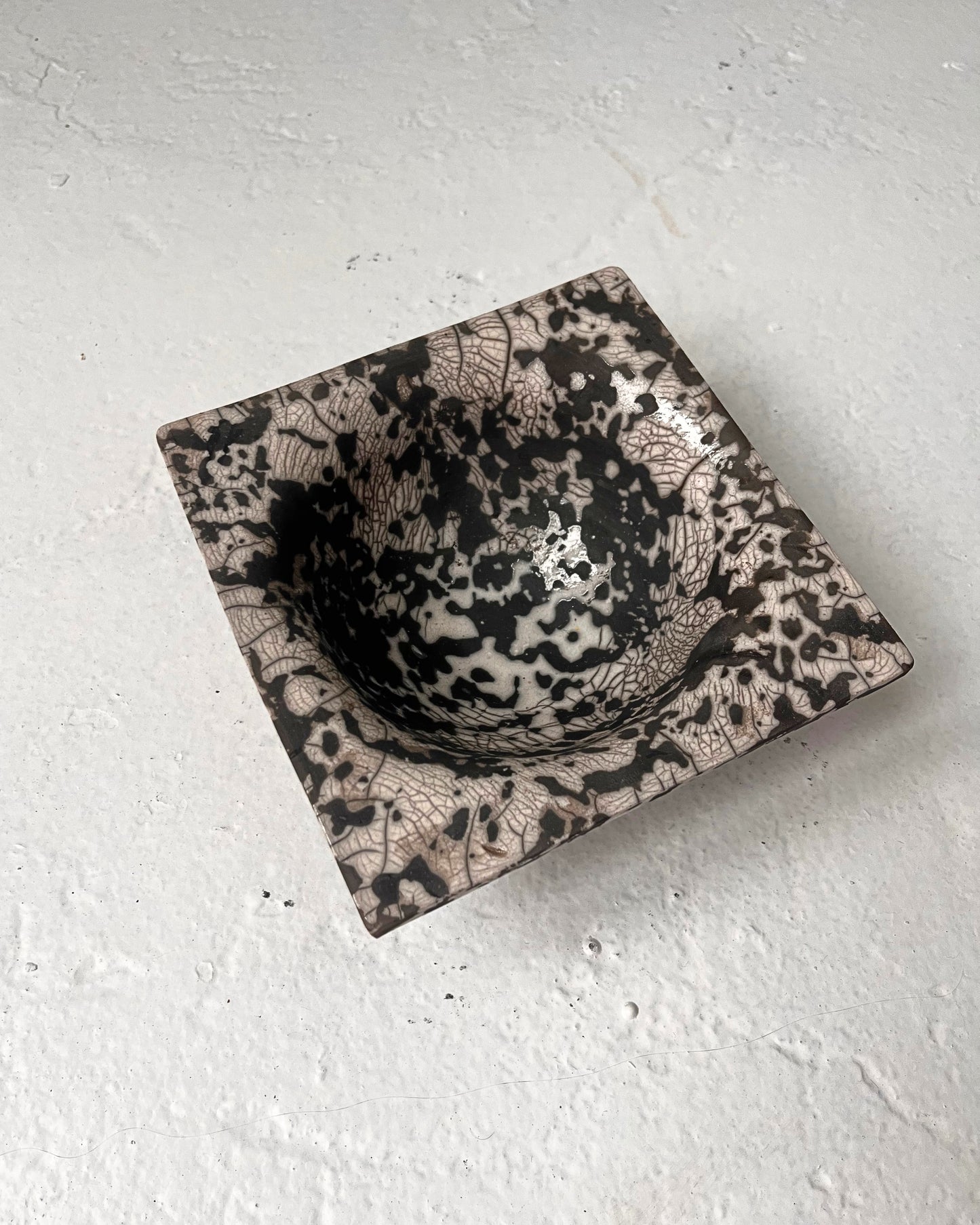Raku-Fired Square Bowl, Dalmation