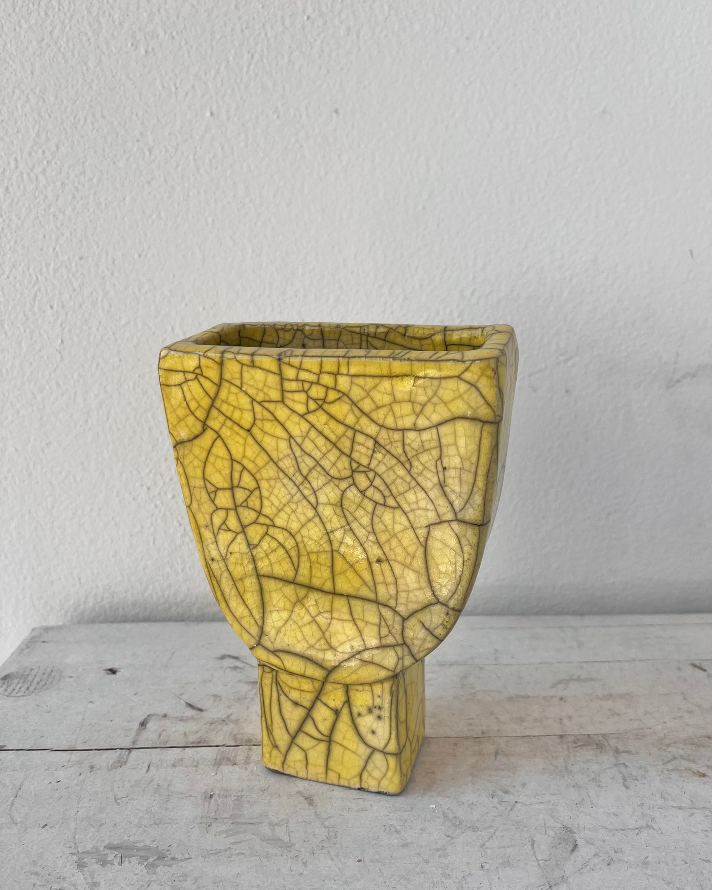 Raku-Fired Facing Vase, Yellow