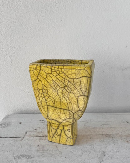 Raku-Fired Facing Vase, Yellow