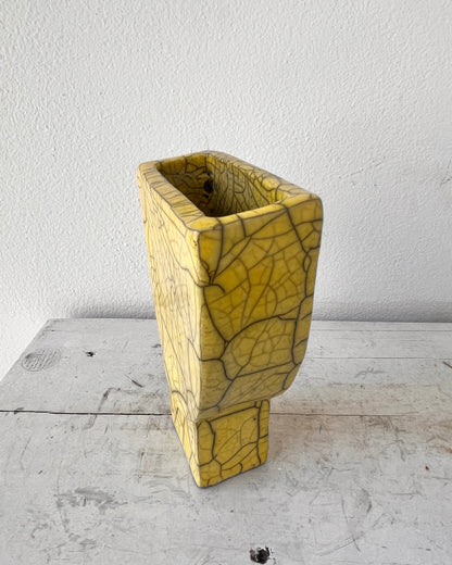 Raku-Fired Facing Vase, Yellow