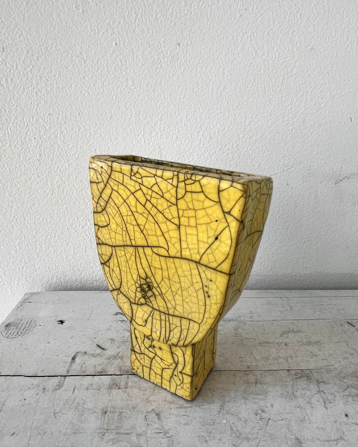 Raku-Fired Facing Vase, Yellow