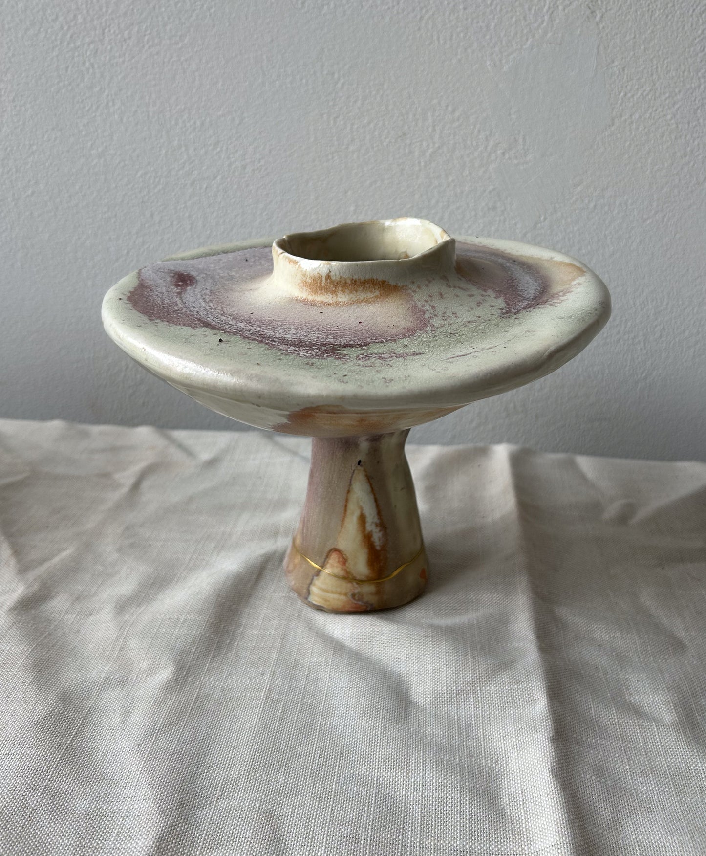 Wood-Fired Pedestal Vessel, Kintsugi-repaired