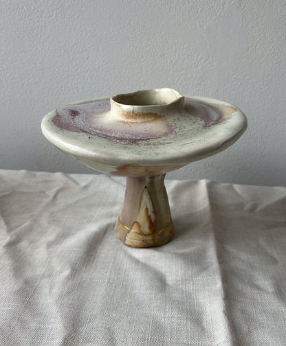 Wood-Fired Pedestal Vessel, Kintsugi-repaired