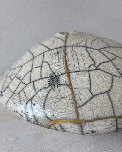 Raku-fired Ikebana Vase, Kintsugi-repaired