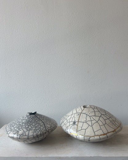 Raku-fired Ikebana Vase, Kintsugi-repaired