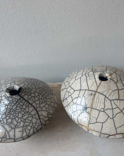 Raku-fired Ikebana Vase, Kintsugi-repaired