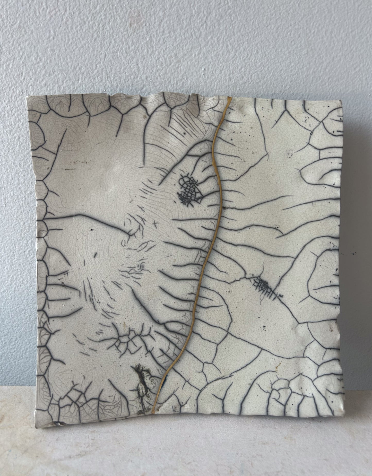 Raku-fired Plate, Kintsugi-repaired