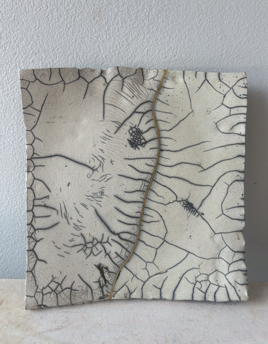 Raku-fired Plate, Kintsugi-repaired