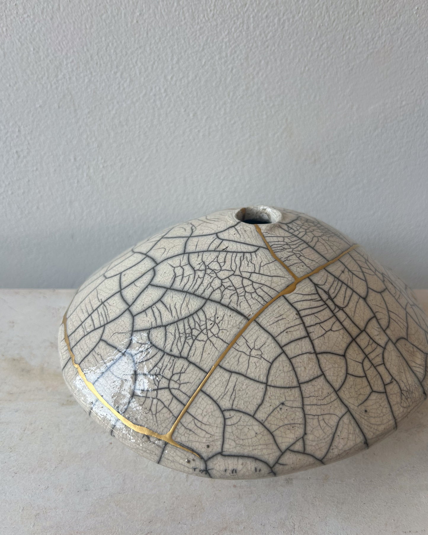 Raku-fired Ikebana Vase, Kintsugi-repaired