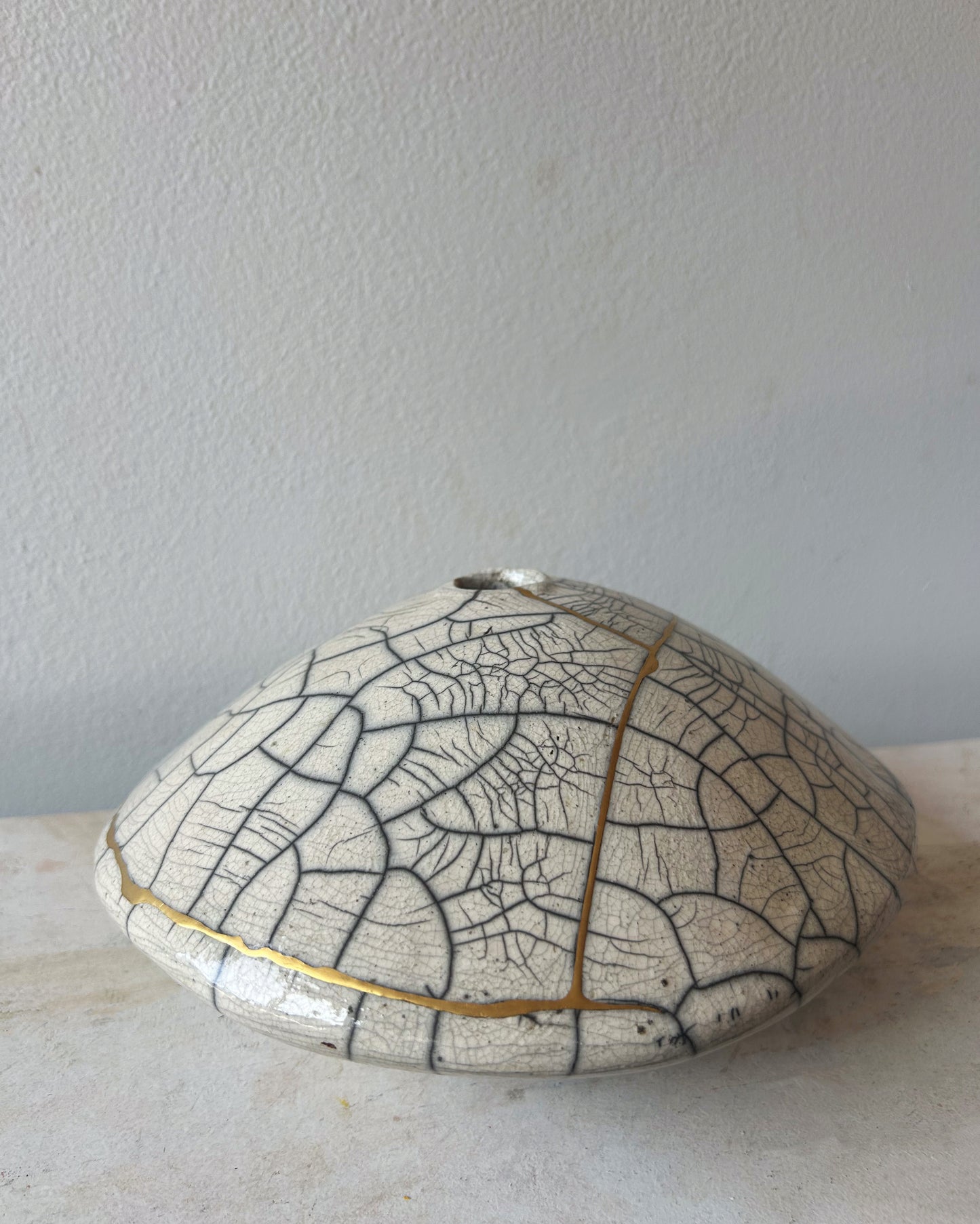 Raku-fired Ikebana Vase, Kintsugi-repaired