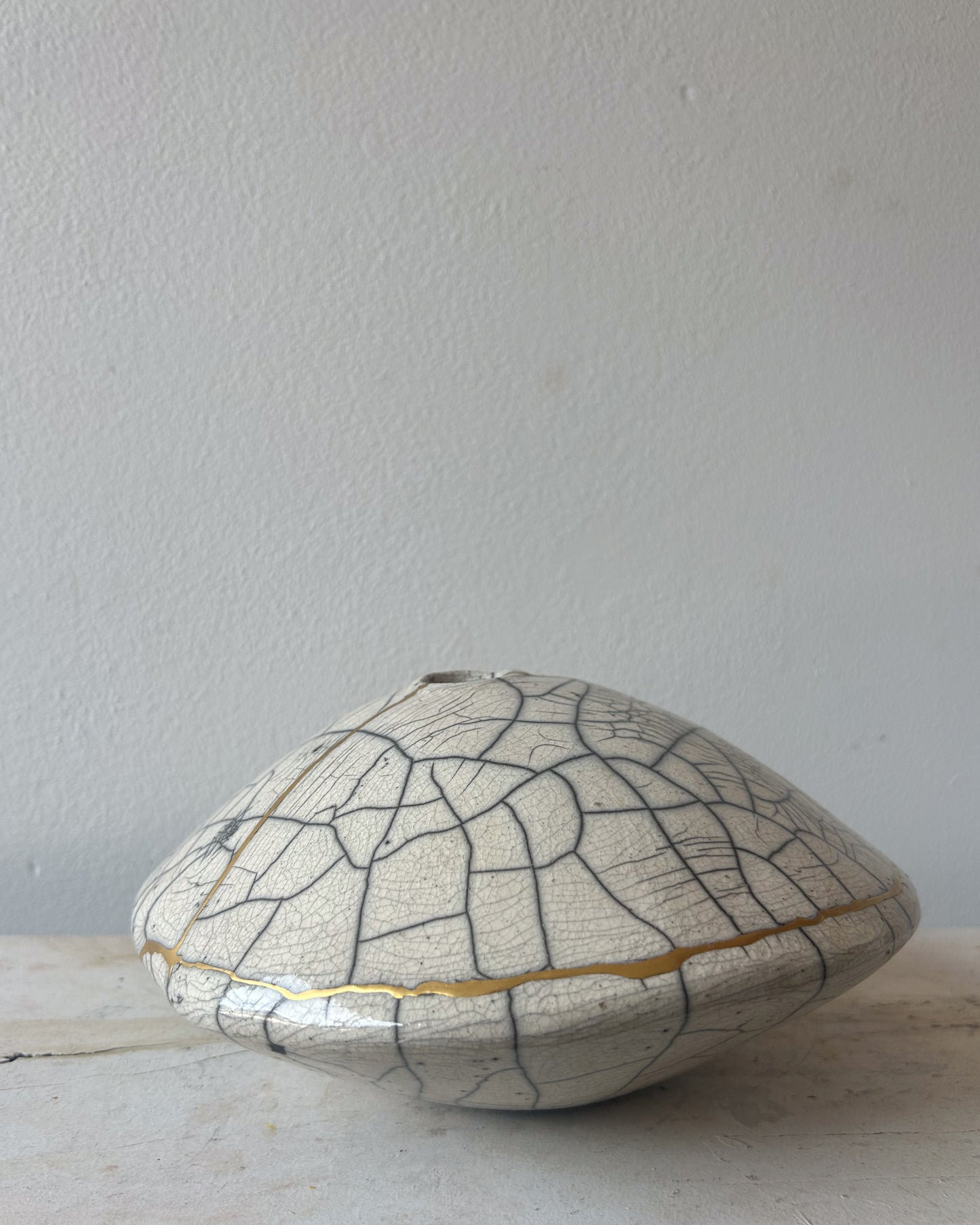 Raku-fired Ikebana Vase, Kintsugi-repaired