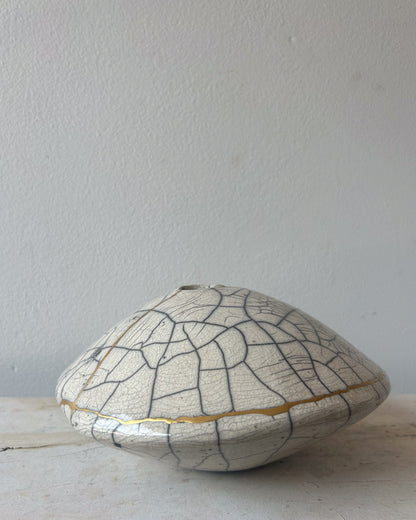 Raku-fired Ikebana Vase, Kintsugi-repaired