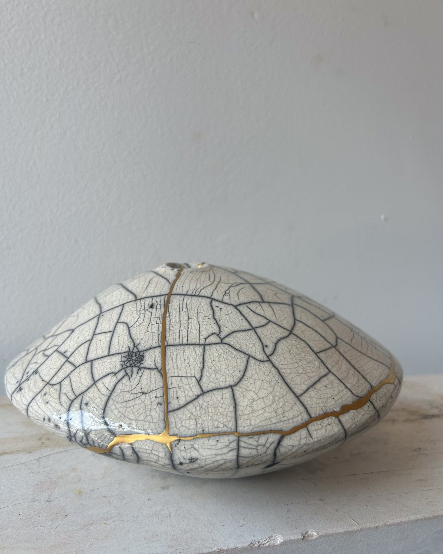 Raku-fired Ikebana Vase, Kintsugi-repaired