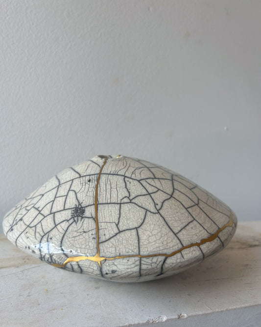 Raku-fired Ikebana Vase, Kintsugi-repaired