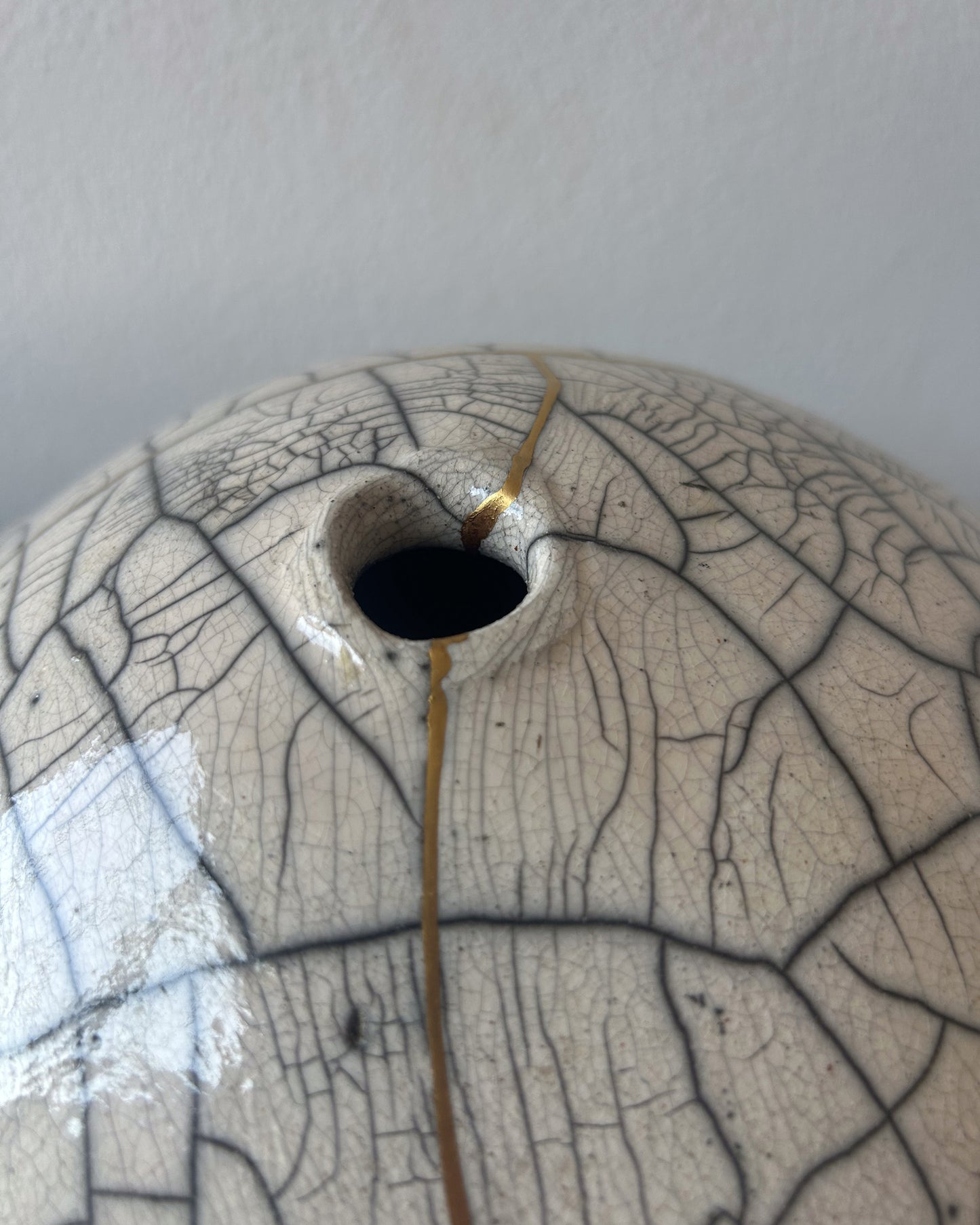Raku-fired Ikebana Vase, Kintsugi-repaired