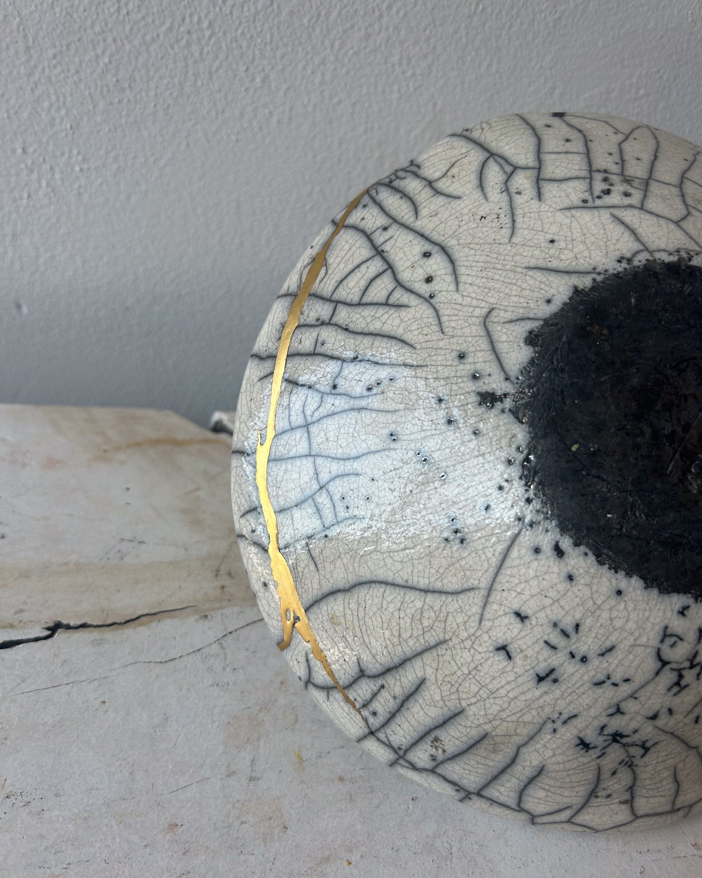 Raku-fired Ikebana Vase, Kintsugi-repaired