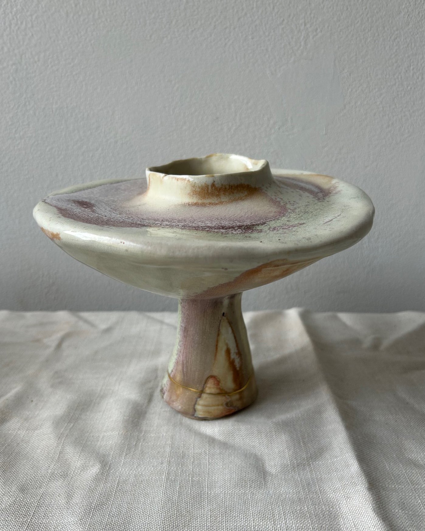 Wood-Fired Pedestal Vessel, Kintsugi-repaired