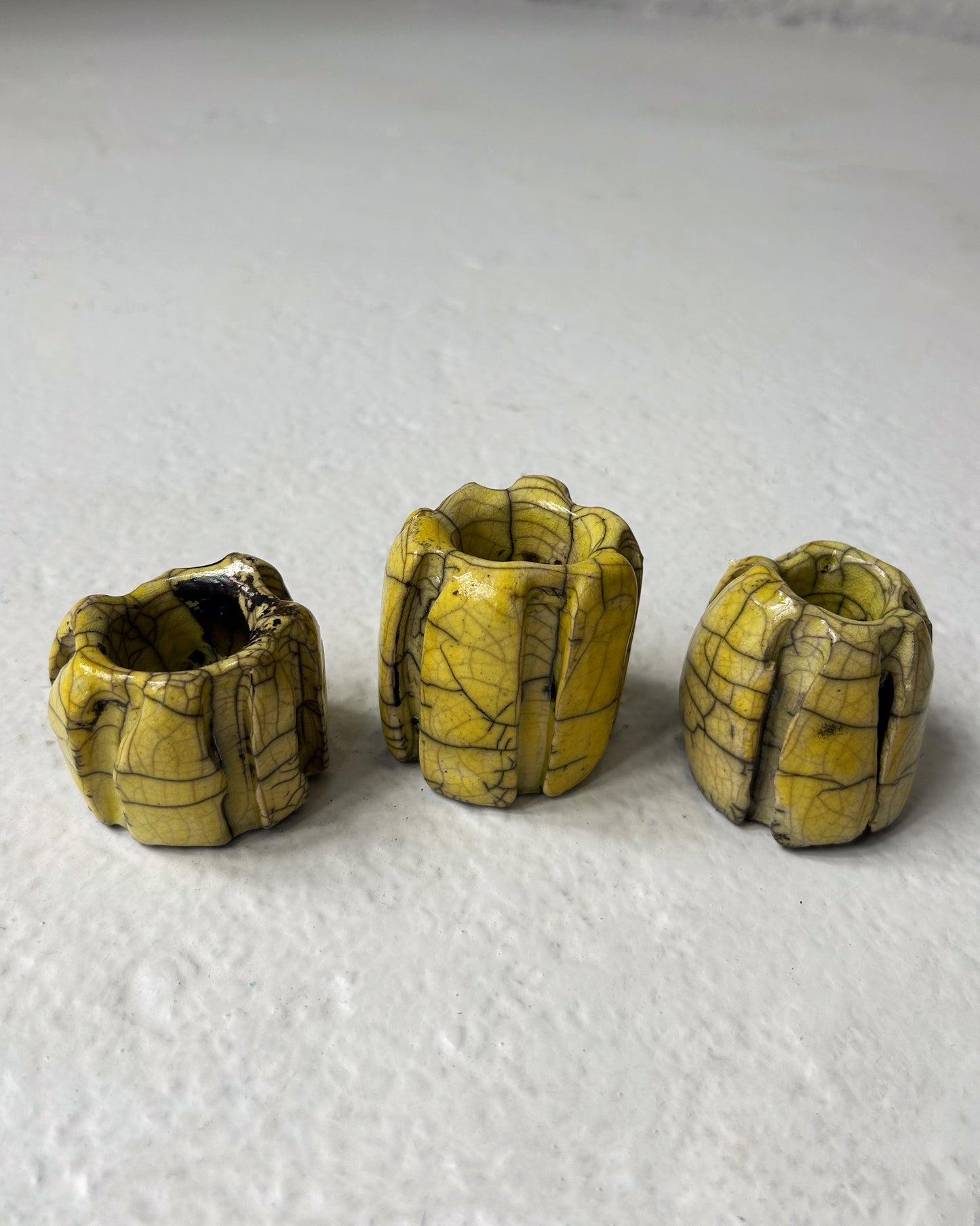 Raku-Fired Ribbed Candleholders
