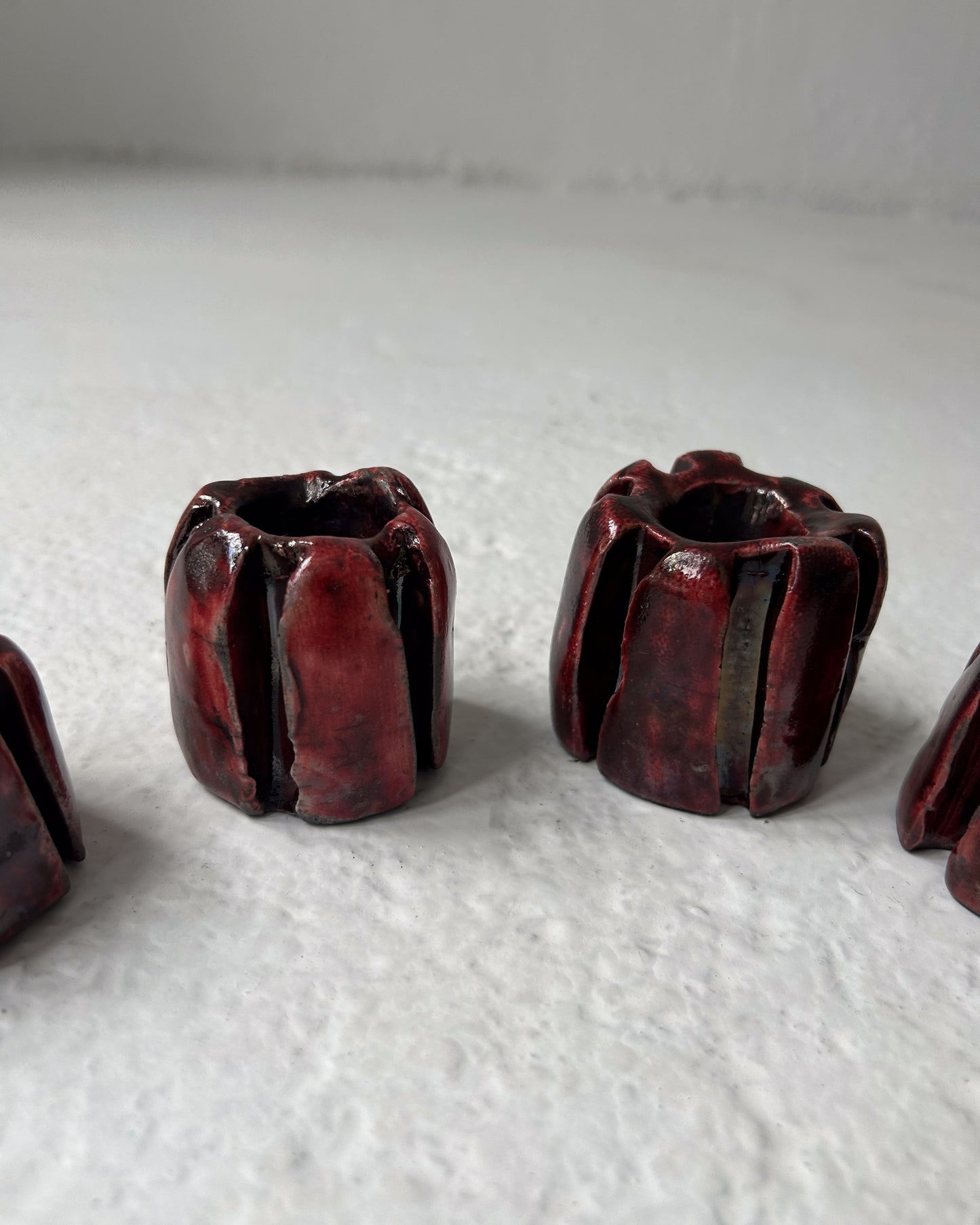 Raku-Fired Ribbed Candleholders