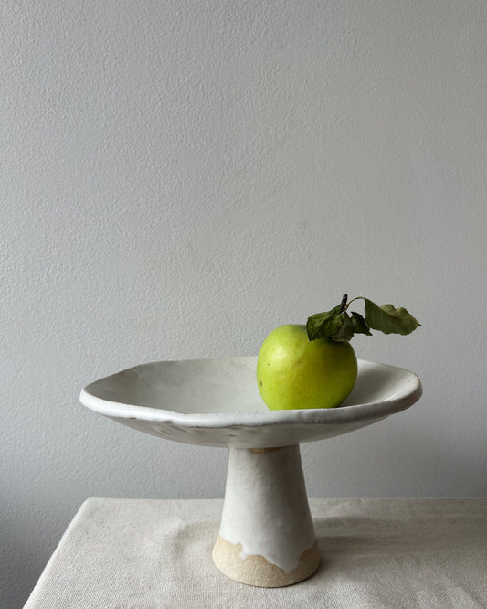 Pedestal Bowl, White on Sand