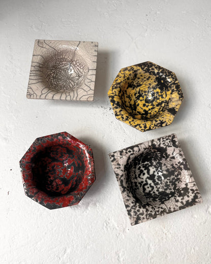 Raku-Fired Octogon Bowl, Red Dalmation