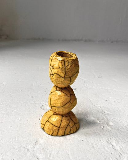 Raku-Fired Carved Candlestick, Yellow