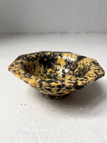 Raku-Fired Octogon Bowl, Yellow Dalmation