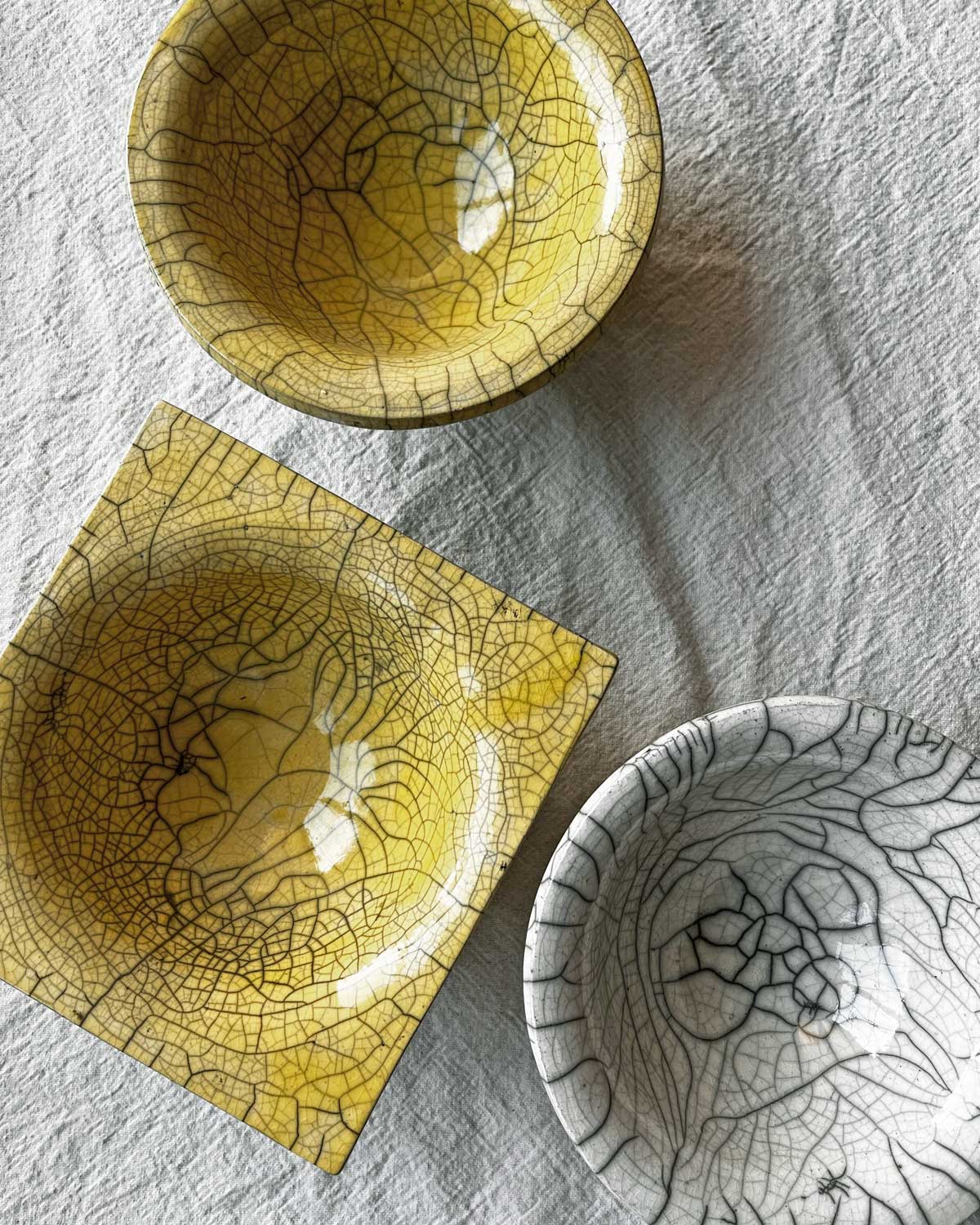 Raku-Fired Rimmed Bowls, Yellow