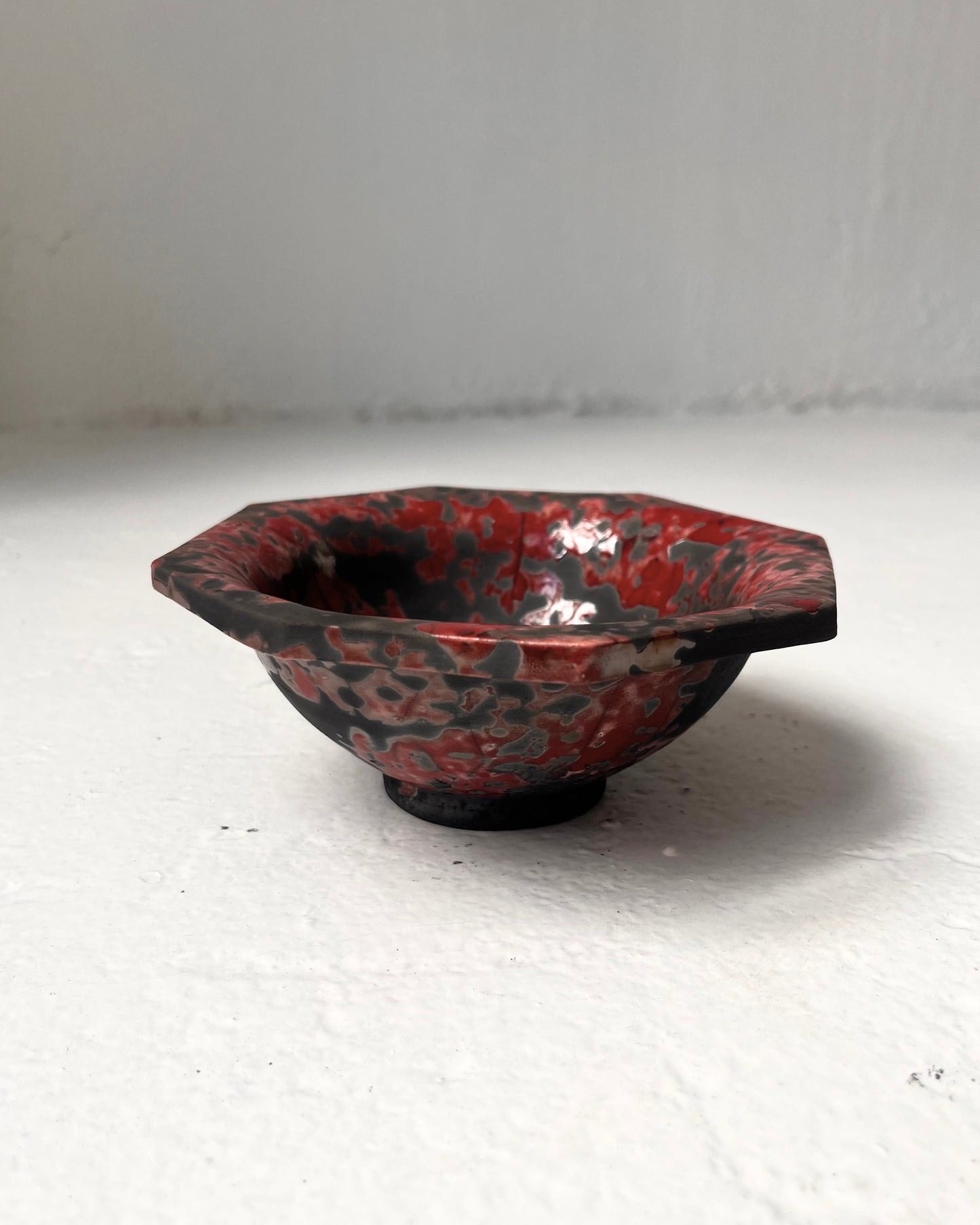 Raku-Fired Octogon Bowl, Red Dalmation