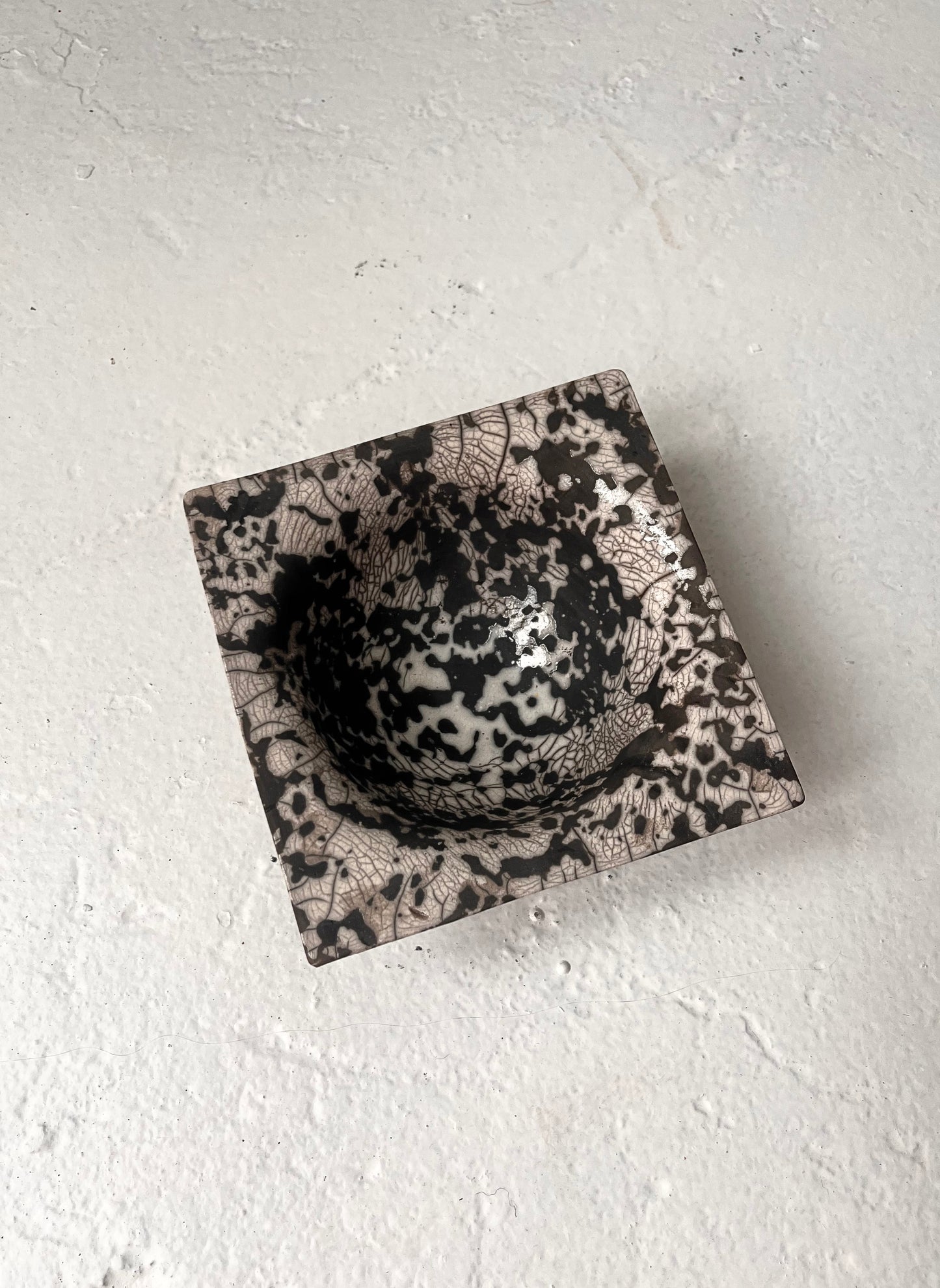 Raku-Fired Square Bowl, Dalmation