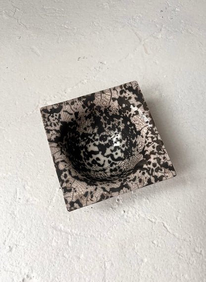 Raku-Fired Square Bowl, Dalmation