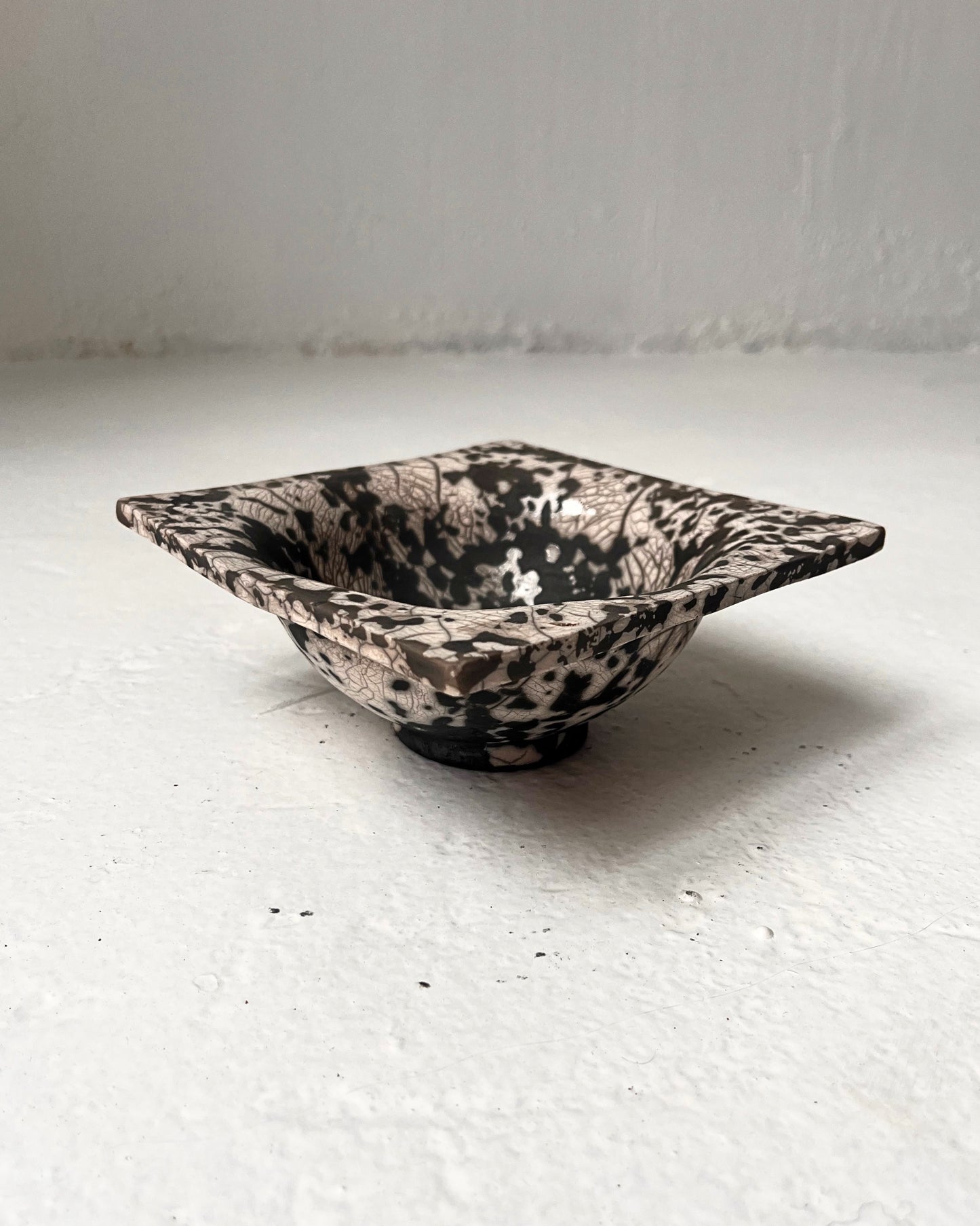 Raku-Fired Square Bowl, Dalmation
