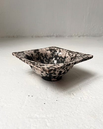 Raku-Fired Square Bowl, Dalmation