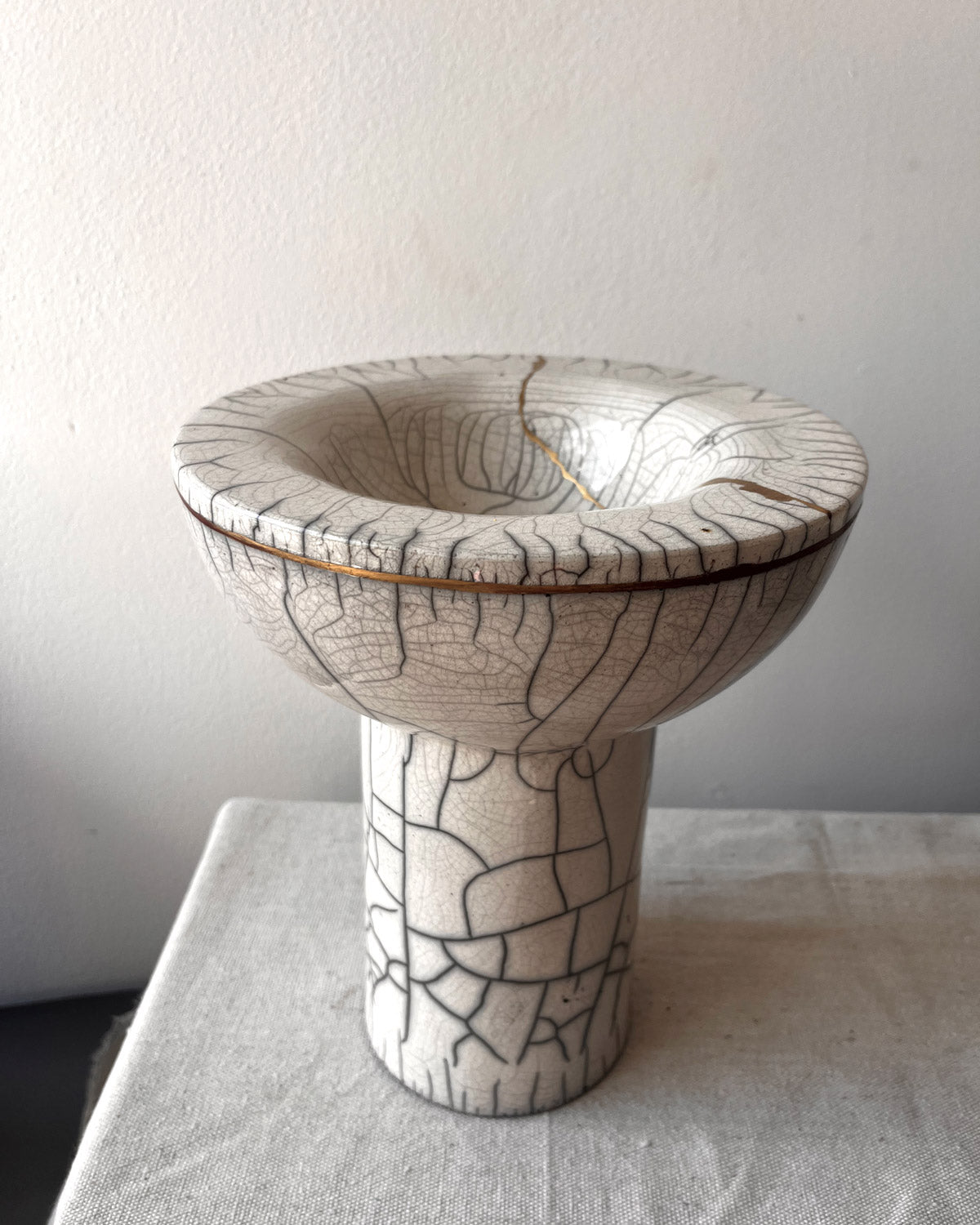 Raku-Fired Whole Bowl, Tall, Kintsugi-Repaired