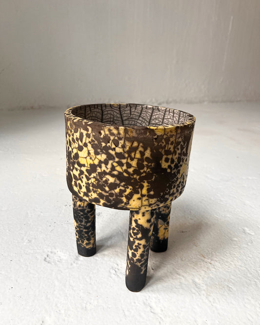Raku-Fired Tripod, Yellow Dalmatian