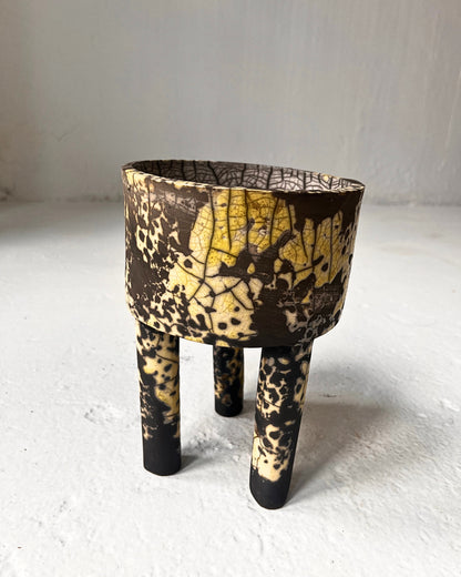 Raku-Fired Tripod, Yellow Dalmation